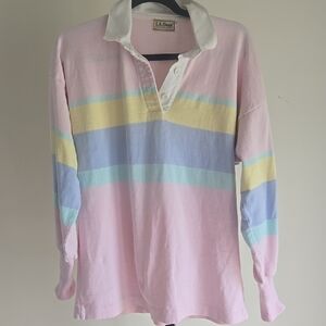 Vintage Womens L.L. Bean Pink Rugby Polo Long Sleeve Size: Large
